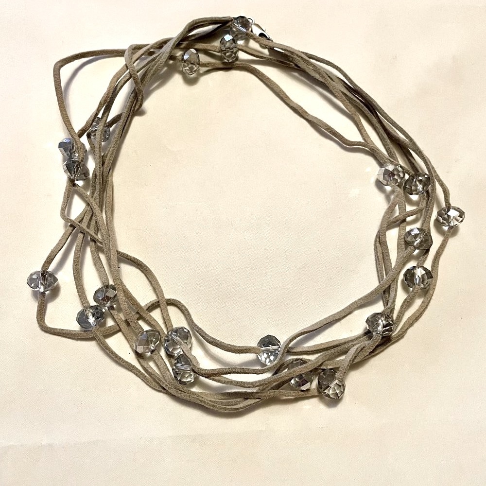 Multi-Layer Faceted Crystal Beads & Leather Necklace